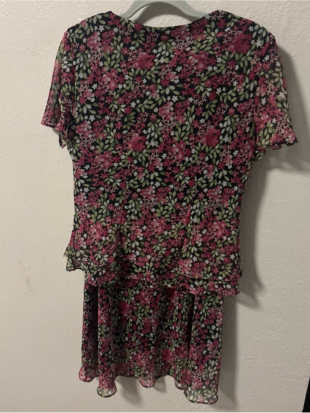 R&K Black Floral Midi Skirt Set with Pink and Green Blossoms - Picture 4 of 5